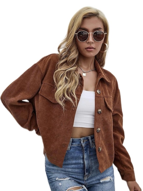 Jackets & Blazers - Corduroy Button-Front Jacket - Brown XL